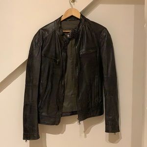 Men’s Leather Motorcycle Jacket - Black Ink - S